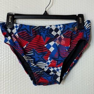 NEW SPEEDO ' OVERDRIVE PRINTED ONE BRIEF ' TRUE COBALT ' WITH DRAWCORD AT WAIST